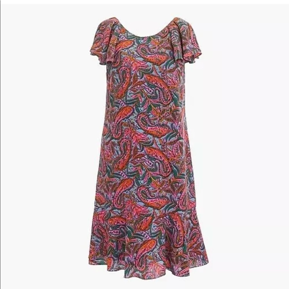 J. Crew Womens Size 4 Ruffled Dress Vibrant Paisle silk